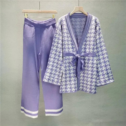 Ensemble deux pièces géométrique à col en V pour femme
