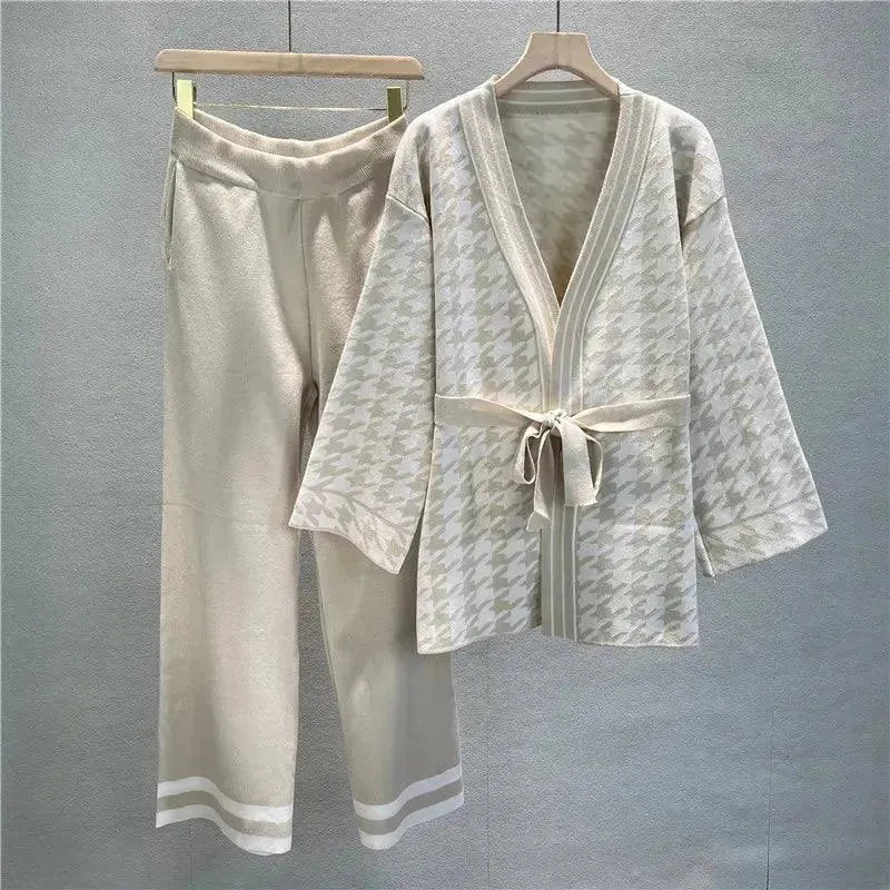 Ensemble deux pièces géométrique à col en V pour femme