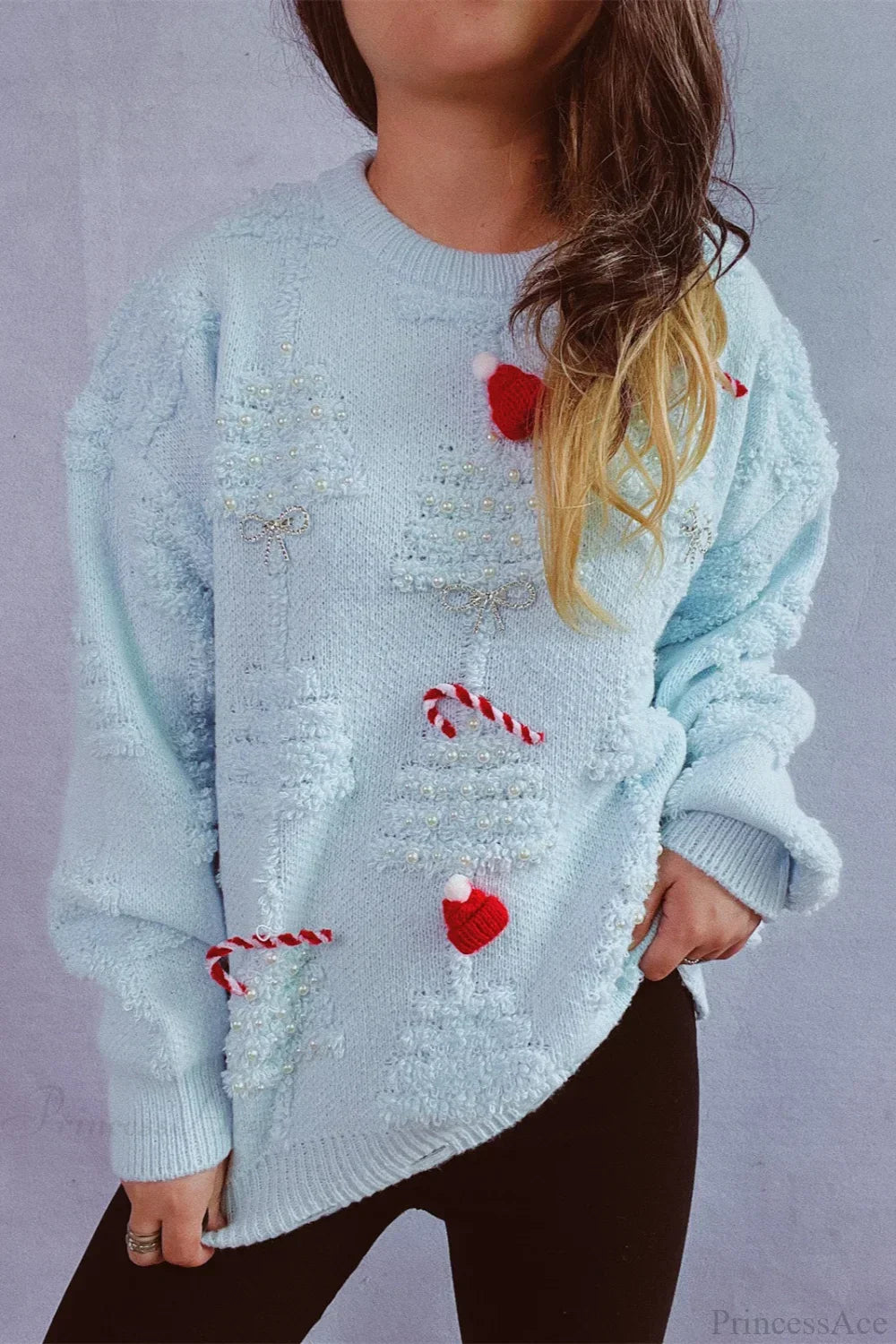 Pull de Noël 3D Arbre de Noël Perles Brillantes