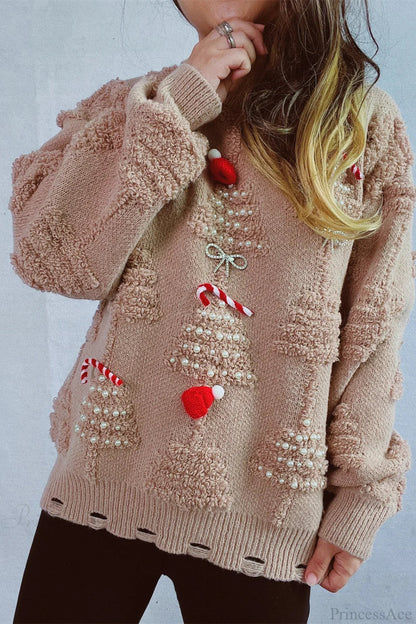 Pull de Noël 3D Arbre de Noël Perles Brillantes