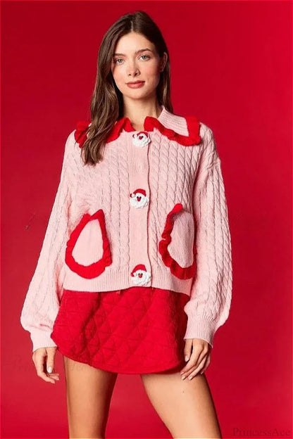 Pull de Noël mignon col volanté femme