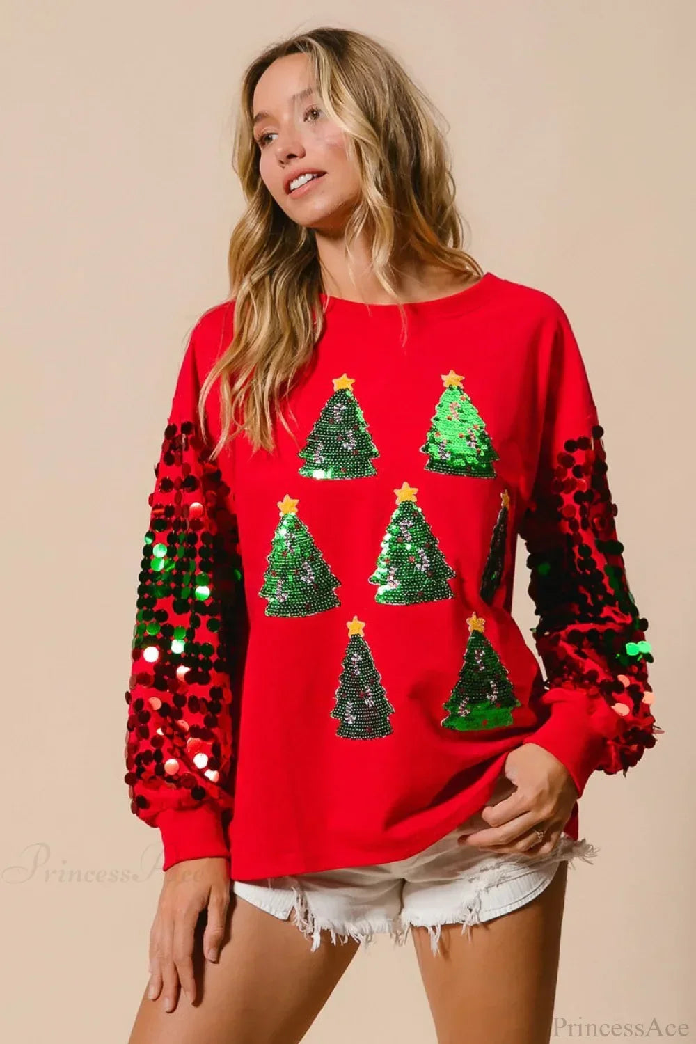 Sweat-shirt de Noël manches longues à paillettes