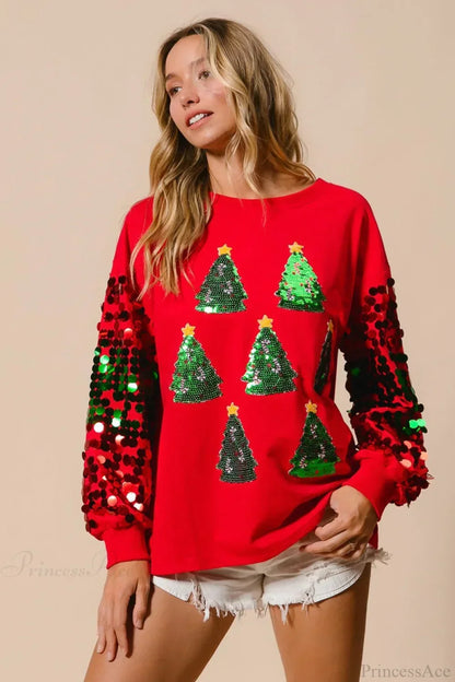 Sweat-shirt de Noël manches longues à paillettes