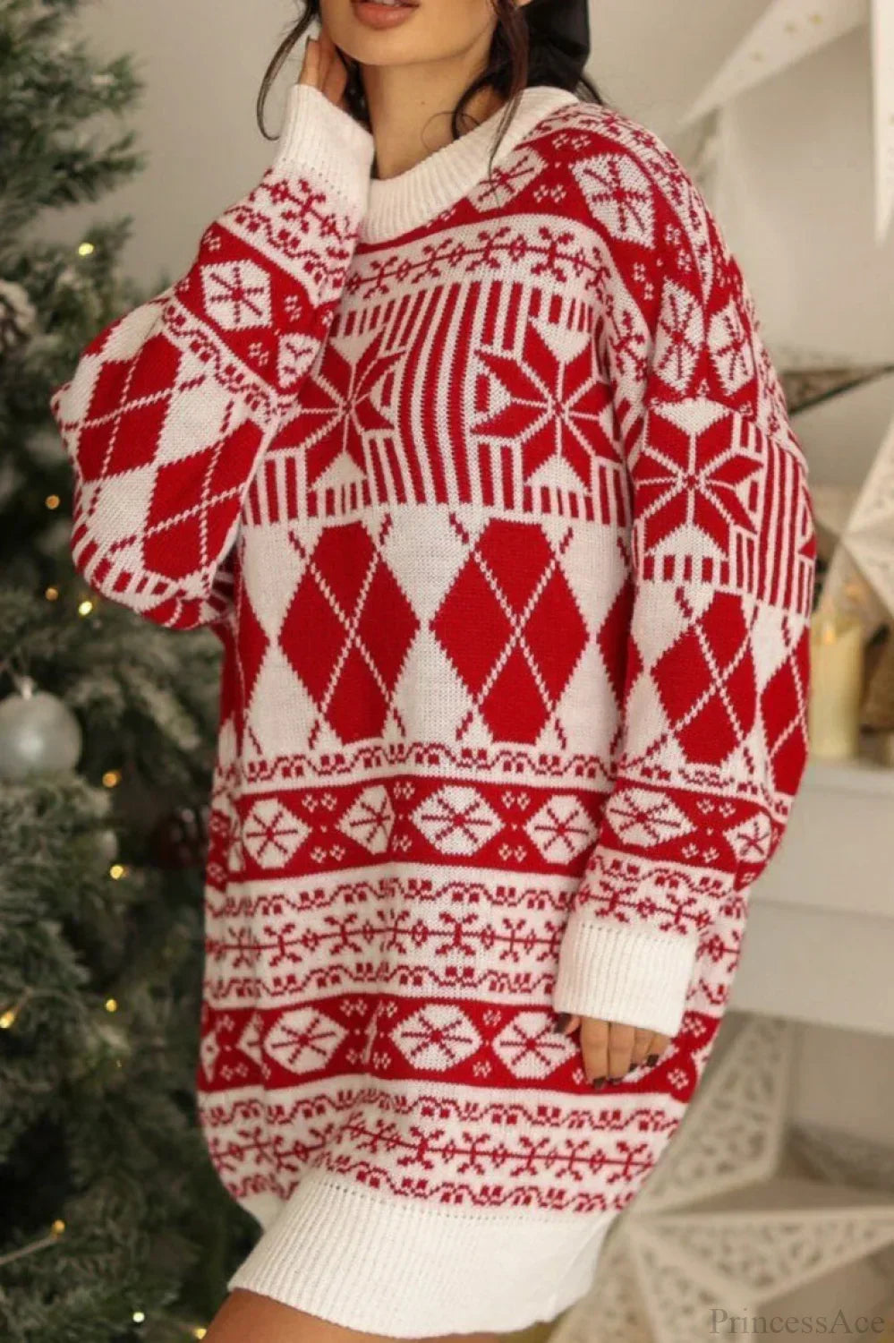 Pull de Noël manches longues motif neige
