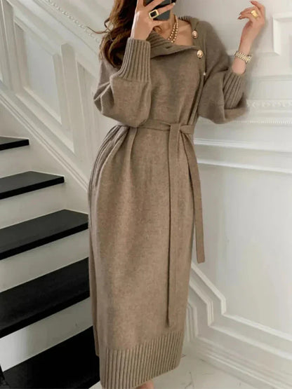 Robe pull confortable pour femme avec ceinture
