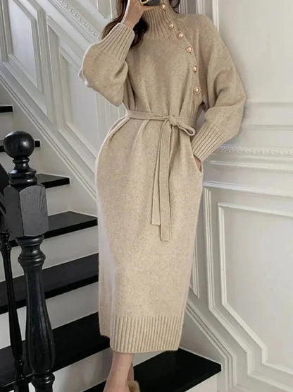 Robe pull confortable pour femme avec ceinture