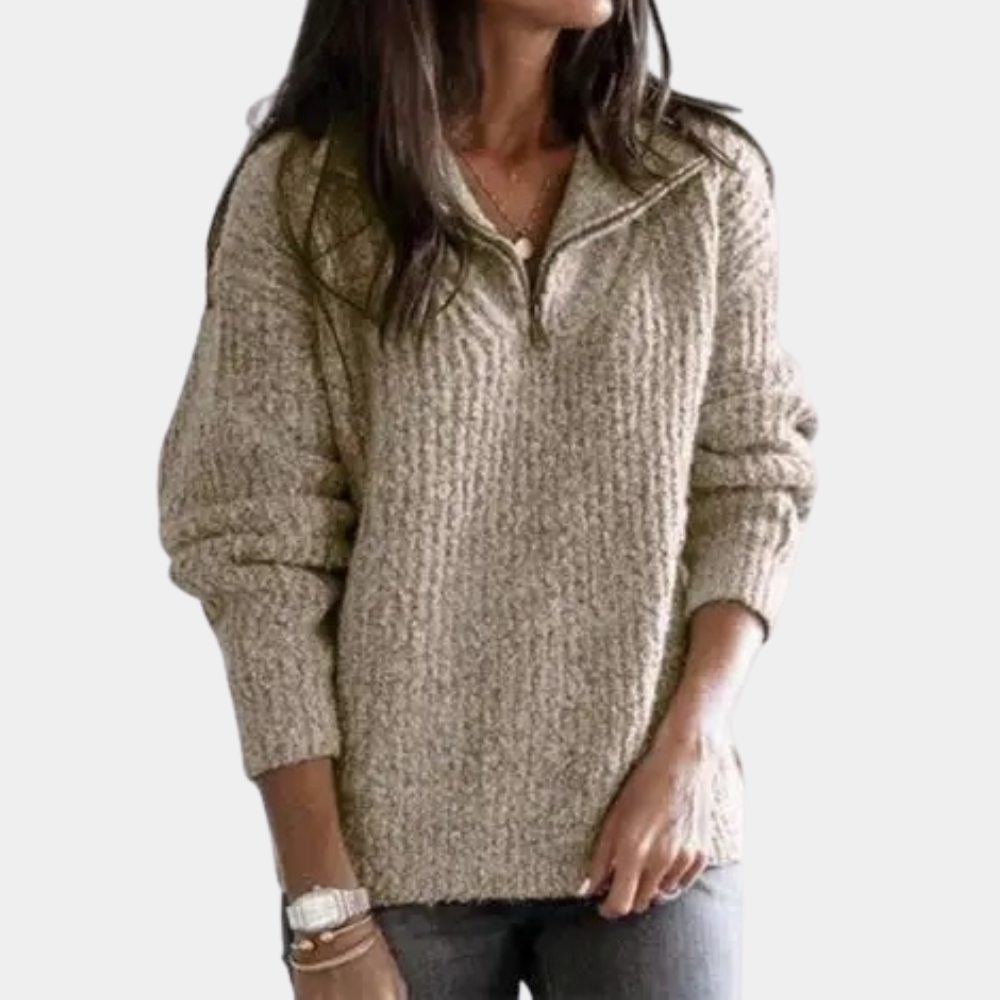 Damen Pullover Bequem Halbreißverschluss - IdealeKleiden