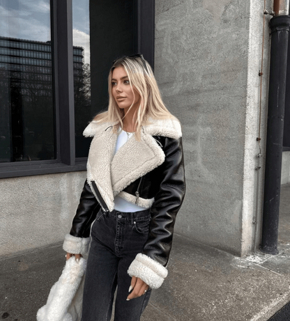 Élégante veste en cuir ornée de fourrure Hiver