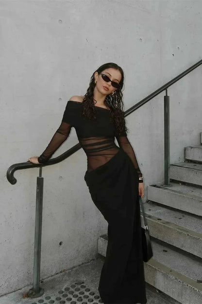 Robe longue transparente à motif ajouré