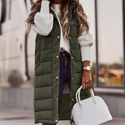 Gilet long à capuche sans manches pour femme