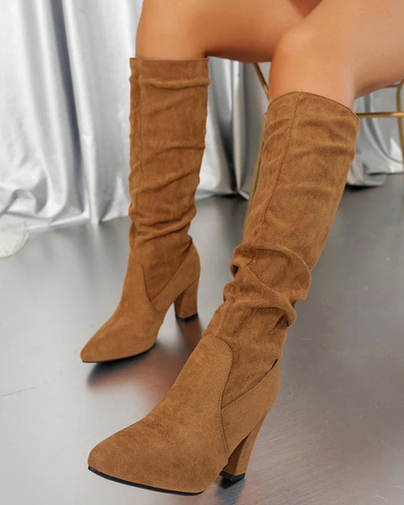 Bottes élégantes à talons hauts de couleur unie pour femme