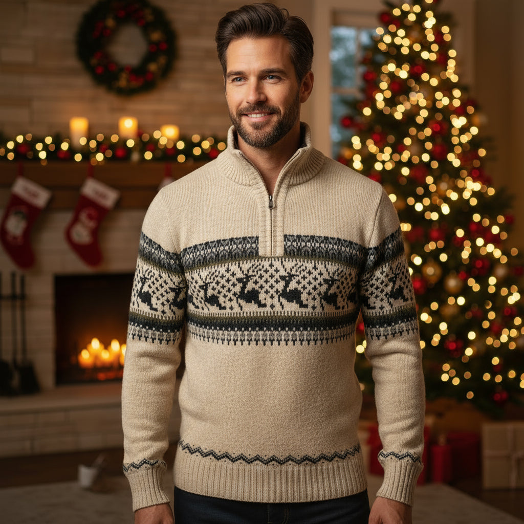 Pull d'hiver chaud pour hommes à motif renne