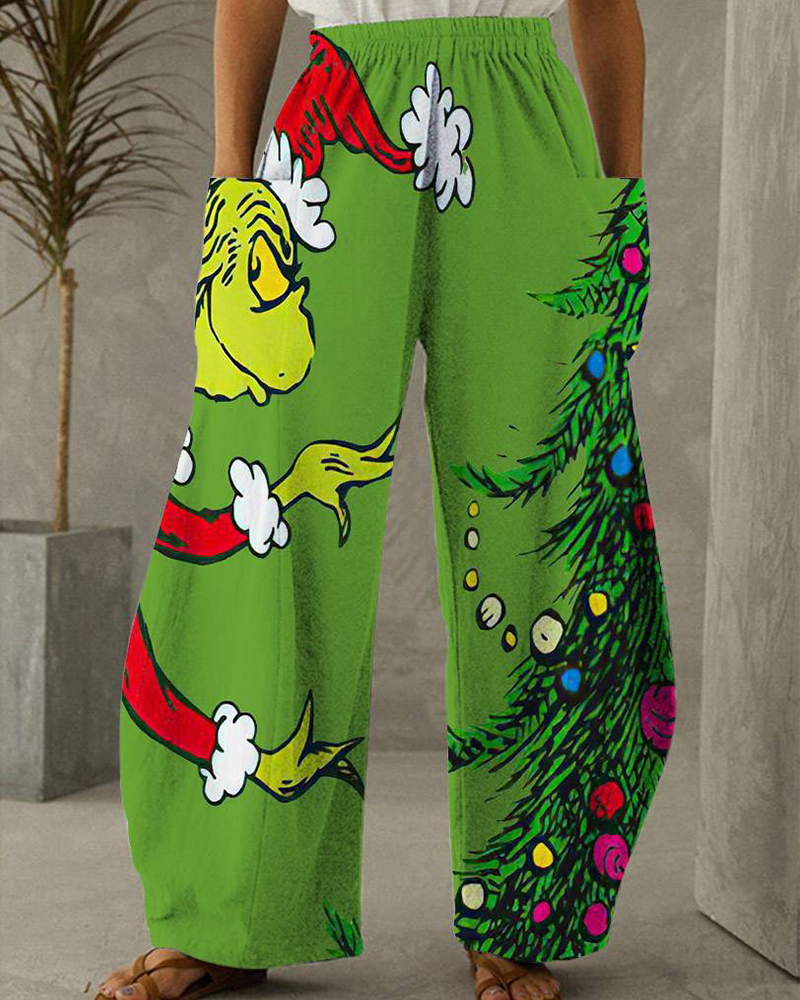 Pantalon de Noël Pantalon décontracté avec imprimé festif