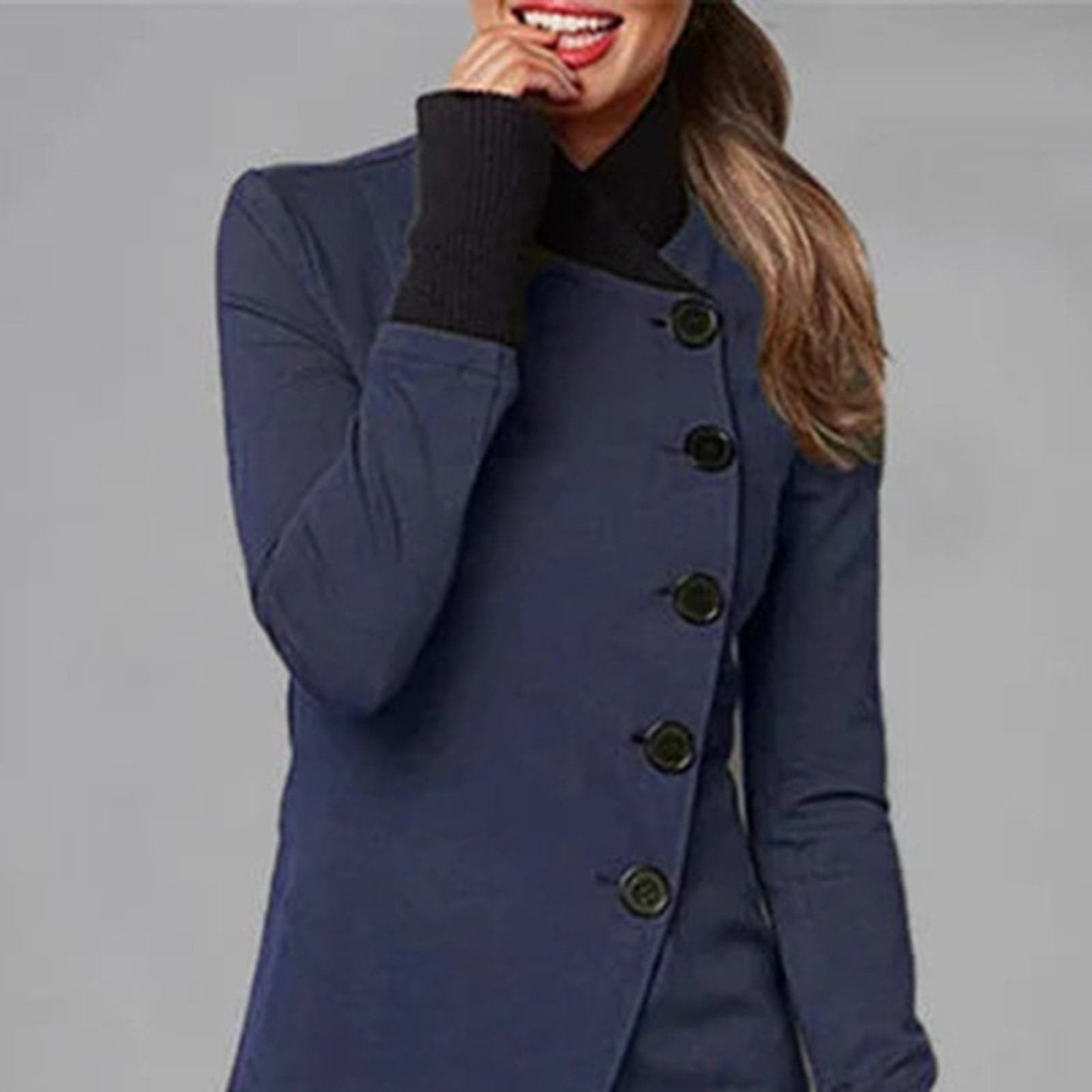 Eleganter Asymmetrischer Mantel Langarm Hoher Kragen - IdealeKleiden