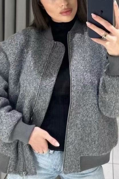 Stylische Flugjacke Lange Ärmel Rippoptik - IdealeKleiden