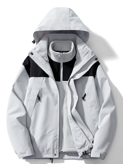 Veste imperméable outdoor 3-en-1 Veste coupe-vent fonctionnelle Capuche amovible