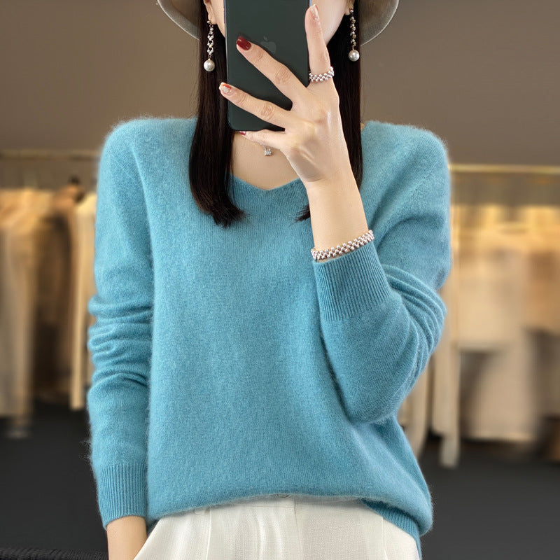 Pull confortable pour femme col en V chaud hiver