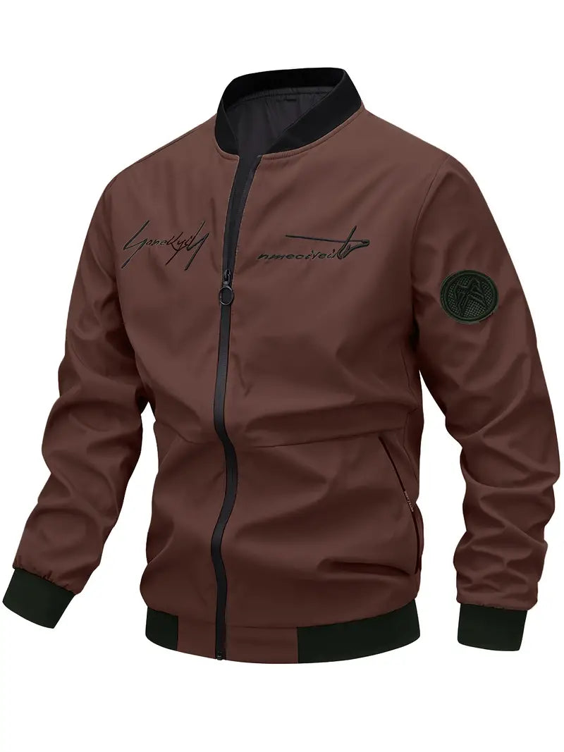 Blouson en cuir brodé pour homme élégant