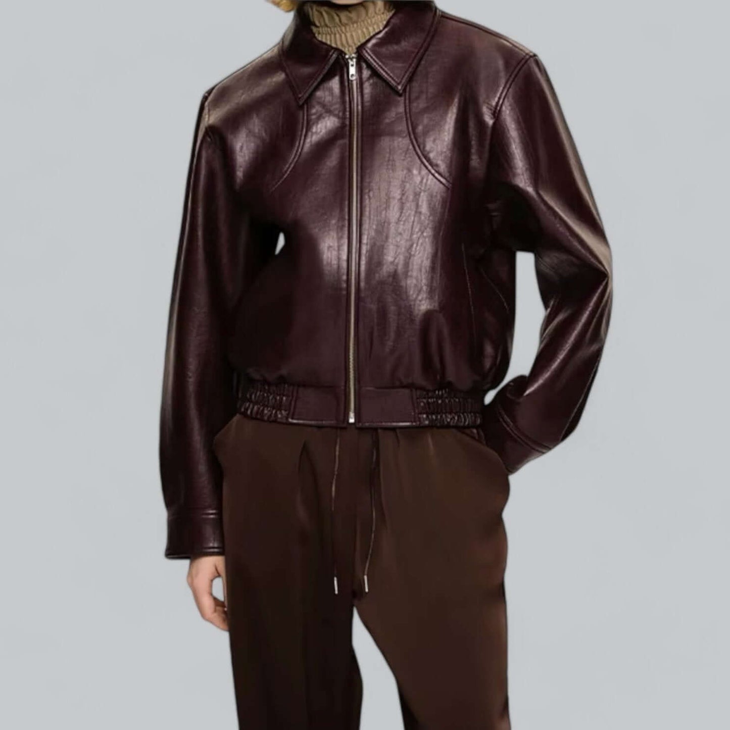 Blouson en cuir unisexe style vintage aspect cuir véritable