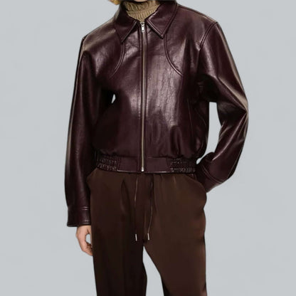 Blouson en cuir unisexe style vintage aspect cuir véritable