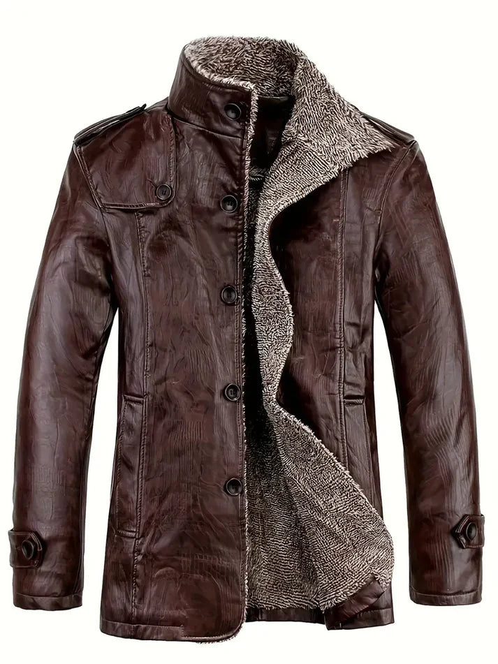 Blouson en cuir pour homme avec doublure polaire chaude