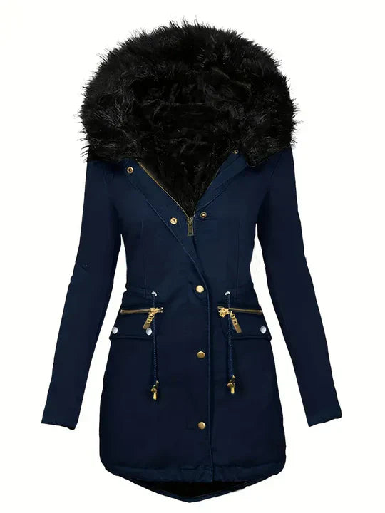 Parka d'hiver avec capuche en fausse fourrure et cordon de serrage