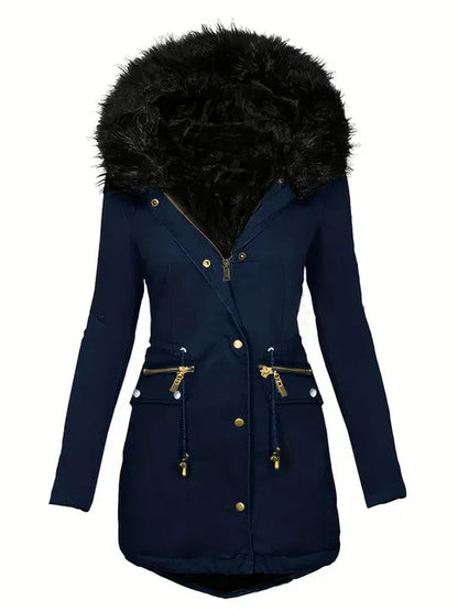 Parka d'hiver avec capuche en fausse fourrure et cordon de serrage