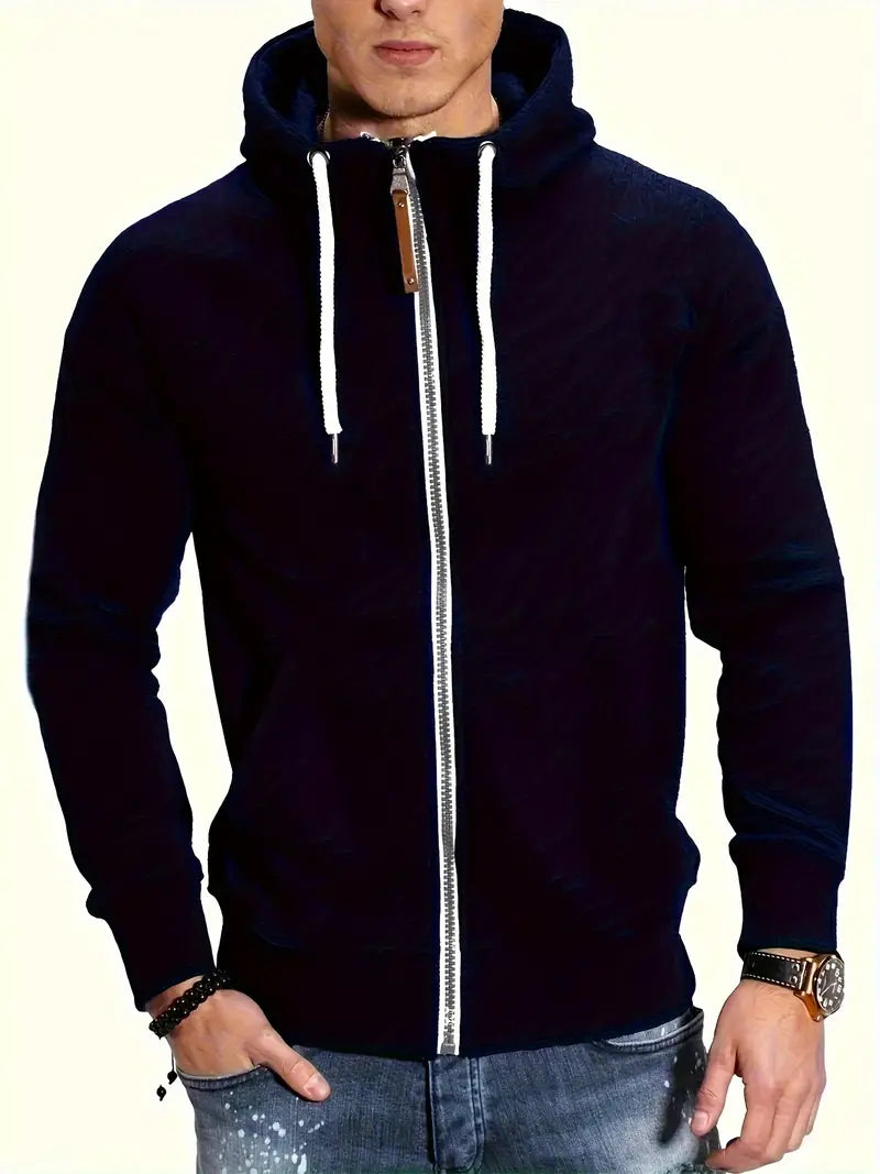 Pull Homme Manches Longues Capuche Fermeture Éclair