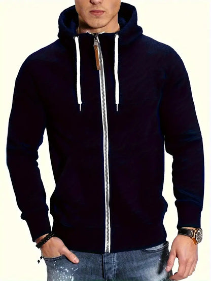 Pull Homme Manches Longues Capuche Fermeture Éclair