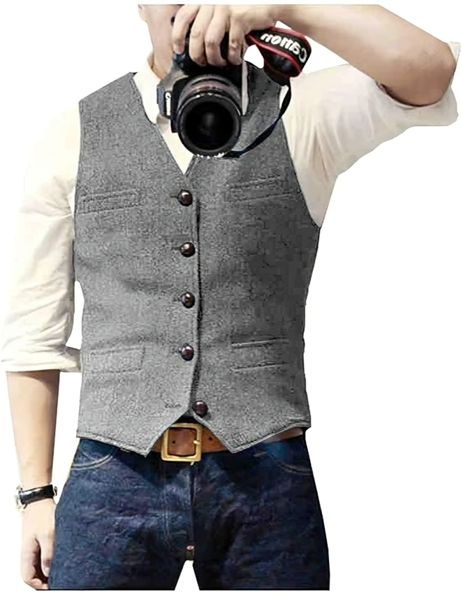 Gilet blazer en jean pour hommes col en V moderne
