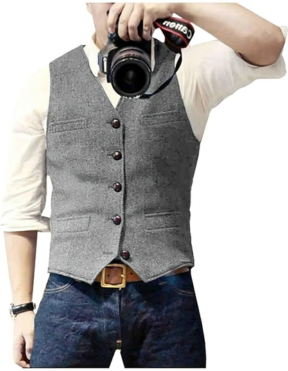 Gilet blazer en jean pour hommes col en V moderne