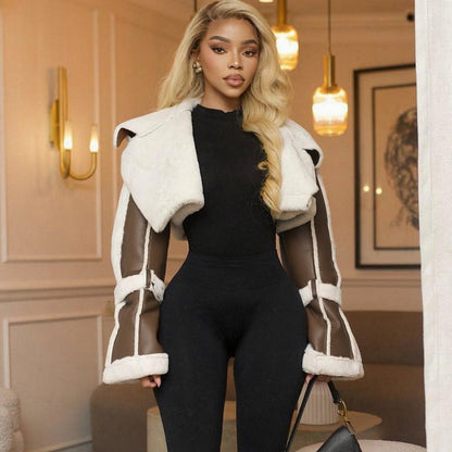 Veste courte en peau de mouton pour femme, manteau en fourrure