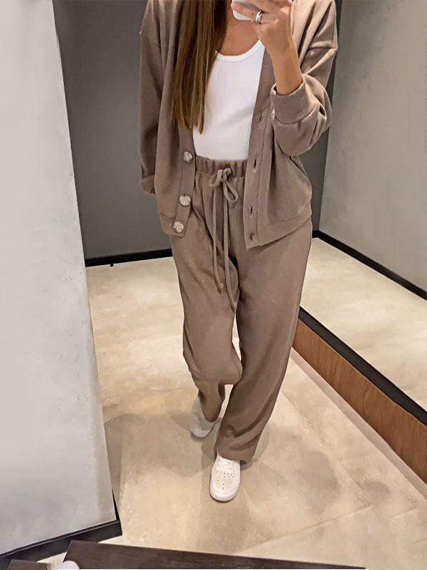 Kaschmir Set Damen Elegant V-Ausschnitt - IdealeKleiden