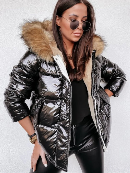Élégante veste d'hiver pour femme Or Argent Métallisé