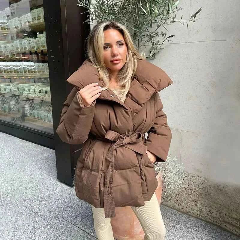 Manteau d'hiver femme moderne ceinture doublure douillette