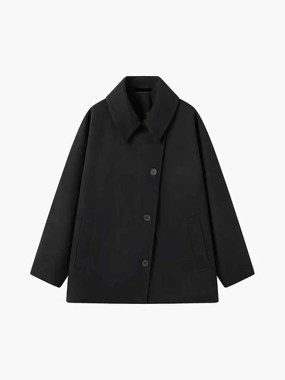 Grand manteau d'hiver pour femme avec col à revers et boutons asymétriques