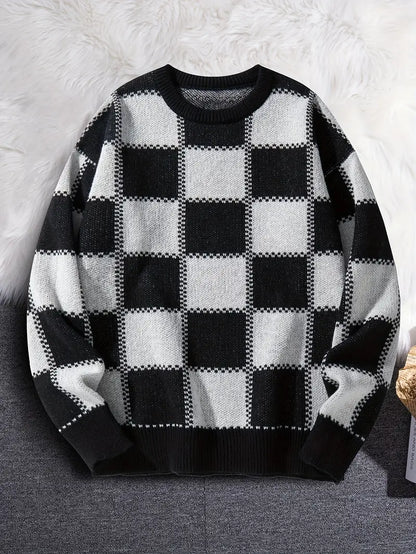 Pull-over à motif échiquier pour hommes