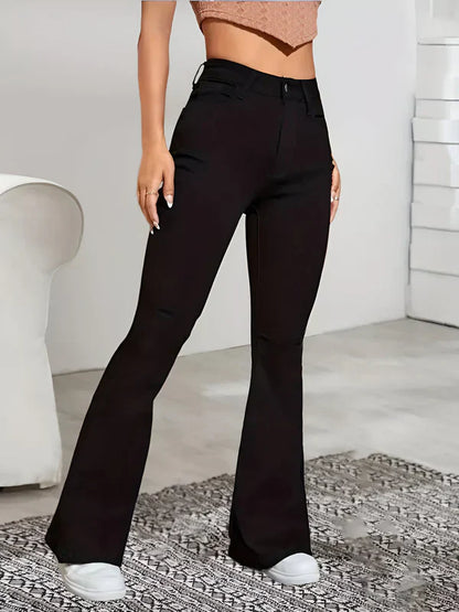 Jean slim évasé taille haute extensible pour femme