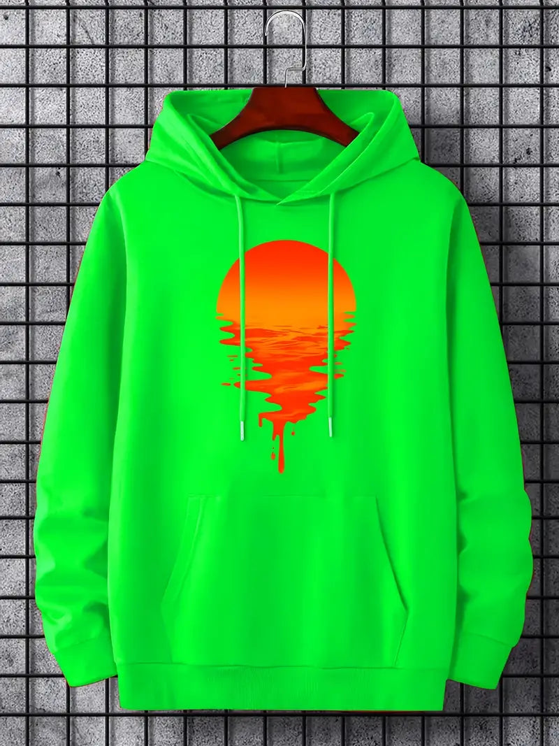 Pull homme à capuche motif coucher de soleil