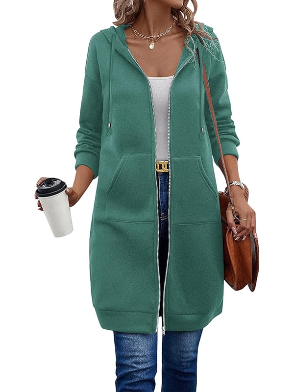 Veste à capuche à manches longues zippée pour femme
