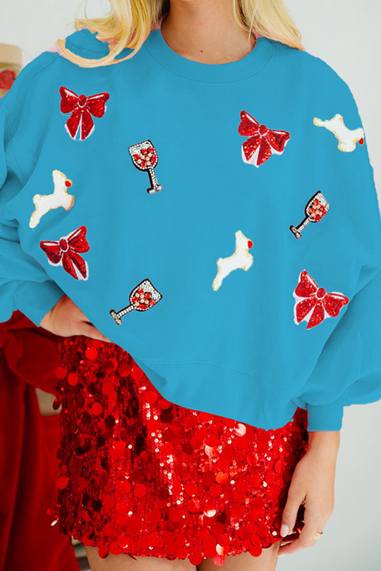 Sweat-shirt de Noël pour femmes à paillettes et manches amples