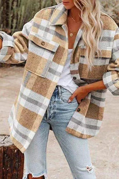 Veste à carreaux tendance pour femme avec poches pratiques