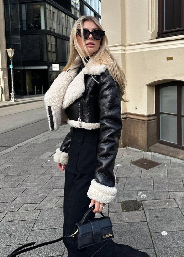 Blouson court en cuir Sherpa Softstyle