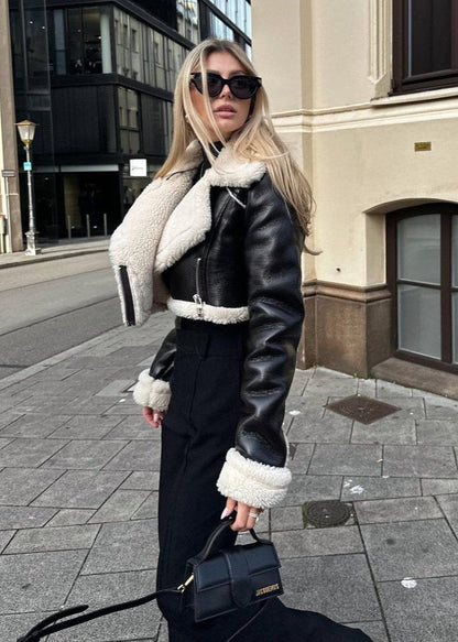 Blouson court en cuir Sherpa Softstyle