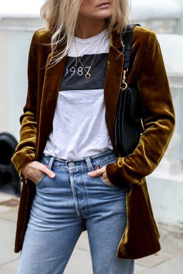 Modischer Samt-Blazer Streetwear Stil - IdealeKleiden