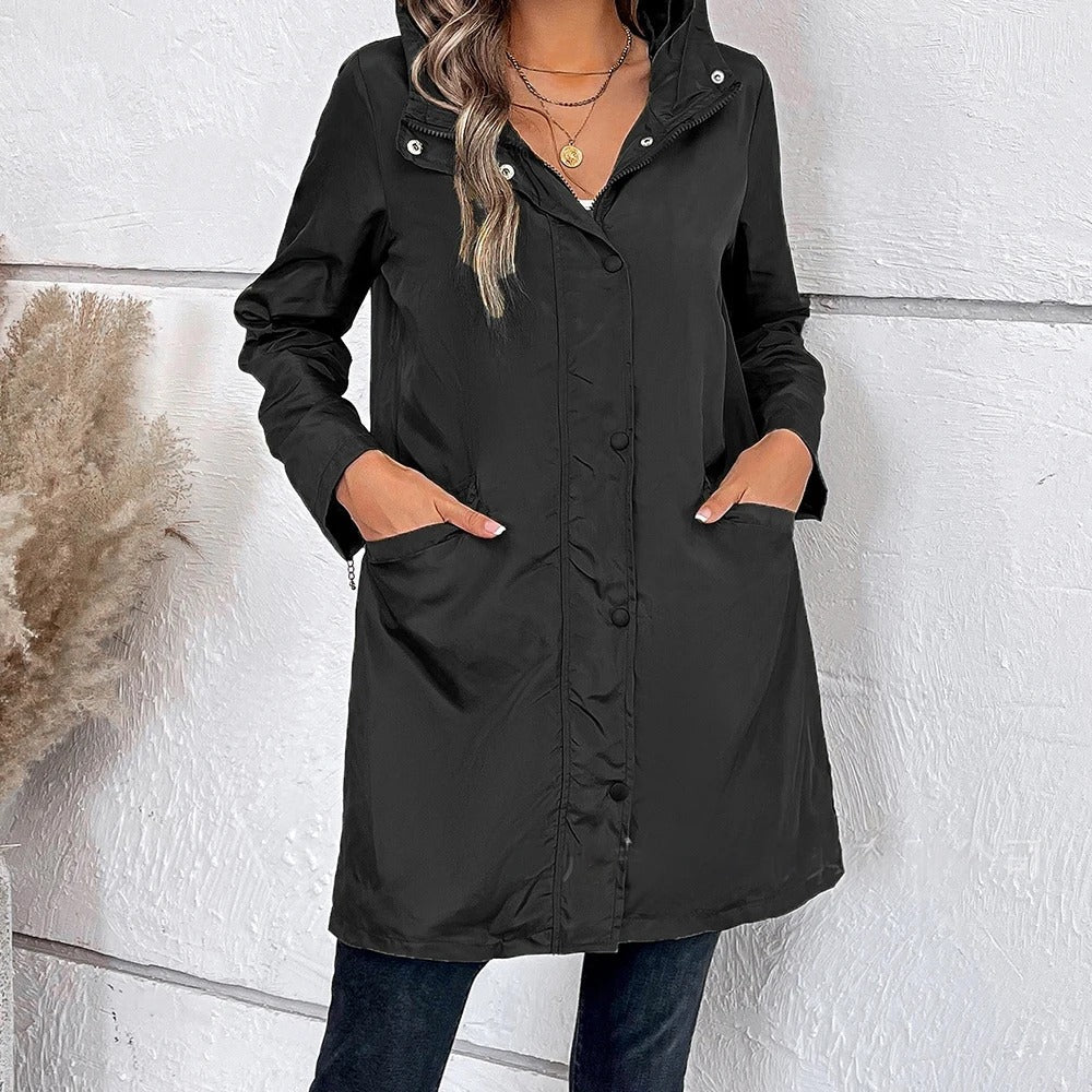 Manteau Long d'Hiver Élégant pour Femme Col Boutons