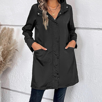 Manteau Long d'Hiver Élégant pour Femme Col Boutons
