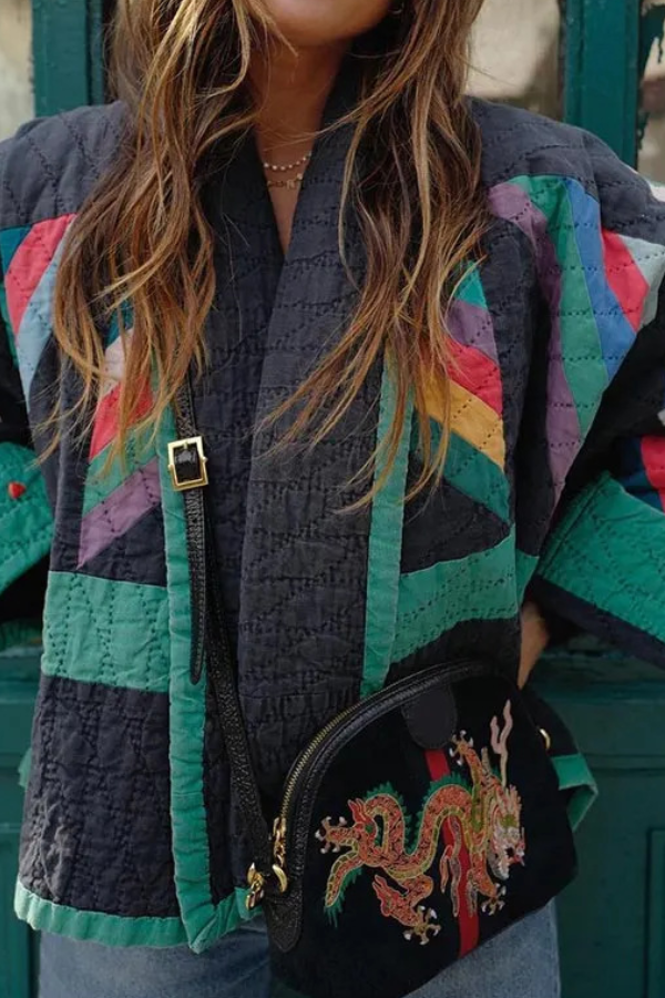 Bunte Patchwork Jacke Baumwolle Trendy - IdealeKleiden