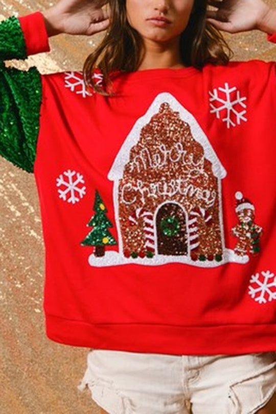 Sweat-shirt de Noël décontracté, à paillettes, col rond