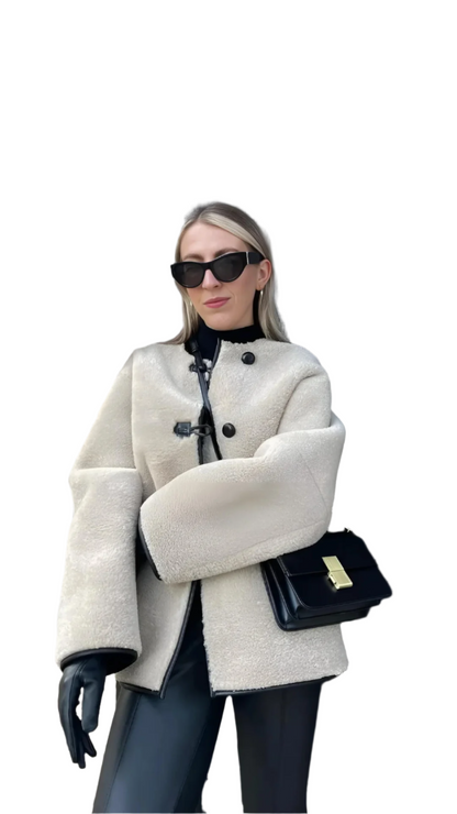 Élégante veste en cuir pour femme Manteau en fausse fourrure